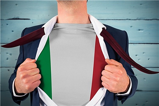 合成效果,图像,商务人士,打开,衬衫,揭示,意大利,旗帜
