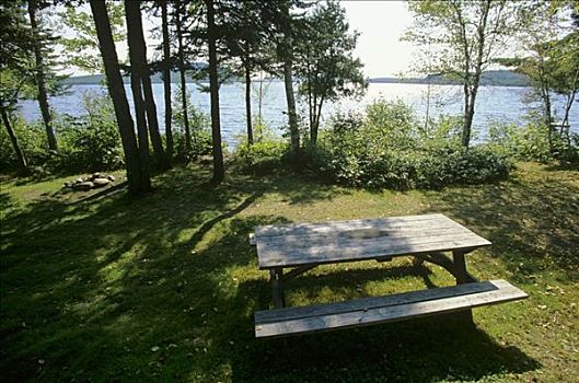 野餐桌,湖