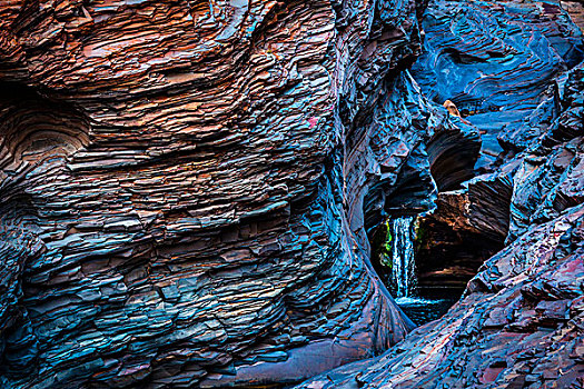 瀑布,蓝色,摇滚,摇晃,石头,峡谷,西澳大利亚州,澳大利亚