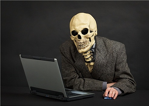 骨骼,坐,黑色,办公室,笔记本电脑