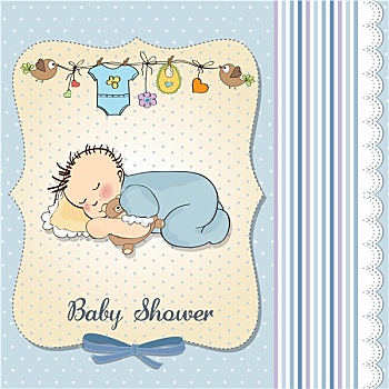 婴儿,礼物,卡,小,男婴,睡觉,泰迪熊