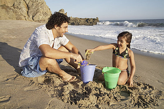 父亲,女儿,玩,海滩,加利福尼亚,美国