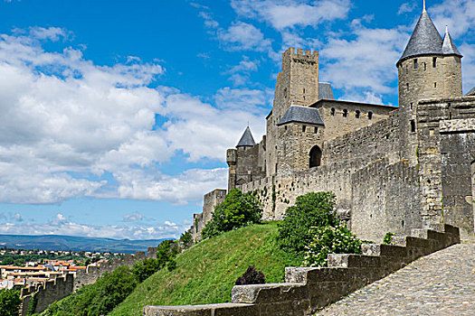 法国,朗格多克-鲁西永大区,古老,牢固,城市,卡尔卡松尼,世界遗产,城堡,城墙,大门