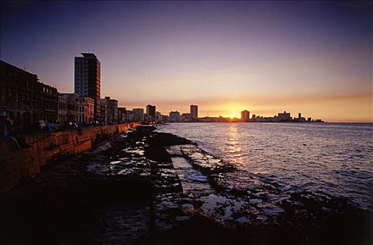 日落,哈瓦那,古巴