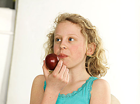 女孩,吃,苹果,肖像权,媒体