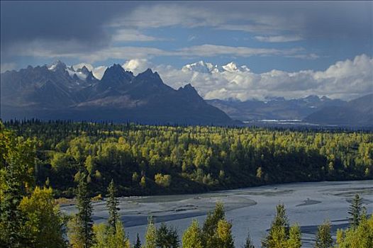 氛围,河,德纳里峰,州立公园,阿拉斯加,美国