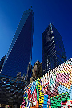 建筑工地,涂鸦,装饰,墙壁,正面,一个,世贸中心,运输,零点地带,曼哈顿,纽约,美国,北美