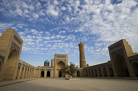 乌兹别克斯坦,布哈拉,清真寺,院落,尖塔,阿拉伯,伊斯兰学校,背景