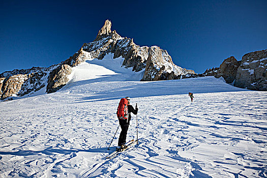 边远地区,滑雪,走,向上,凹,勃朗峰,山丘,夏蒙尼,西部,阿尔卑斯山,法国,欧洲