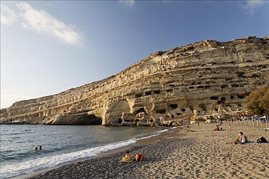 海滩,石头,洞穴,克里特岛,希腊