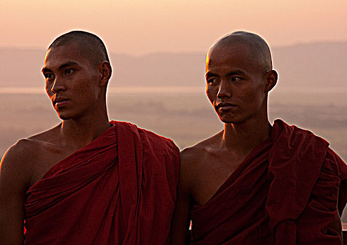 缅甸,曼德勒,僧侣,享受,夜光,山