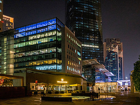 迪拜国际金融中心周边建筑夜色
