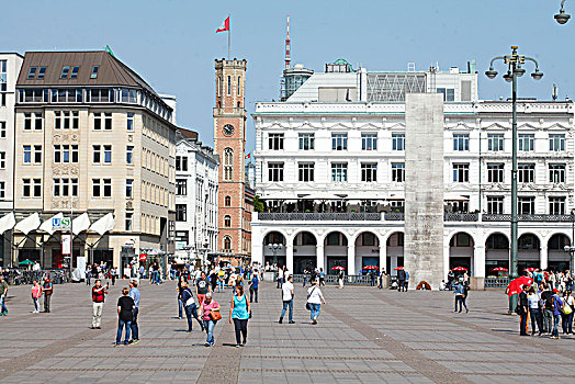 市政厅,市场,拱廊,纪念建筑,人,世界大战,汉堡市,德国,欧洲