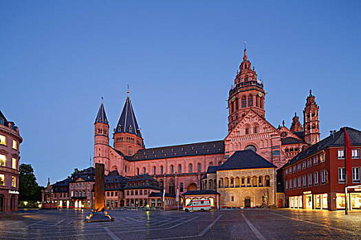美因茨,大教堂,胜利,柱子,市场,广场,莱茵兰普法尔茨州,德国,欧洲