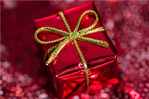 特写,红色,圣诞礼物,金色,丝带