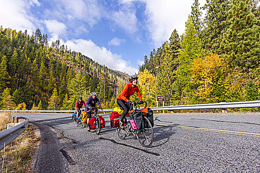 自行车,旅游,彩色,高处,湖,国家森林,蒙大拿,美国