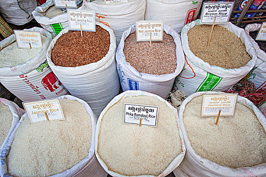 柬埔寨,收获,老,市场,米饭,店面展示