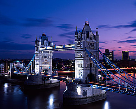 塔桥,泰晤士河,河,夜晚,伦敦,英国