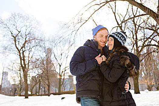 浪漫,年轻,情侣,雪,中央公园,纽约,美国