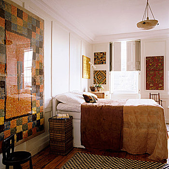 现代,墙壁,地毯,白色,双人床,窗,室内,百叶窗