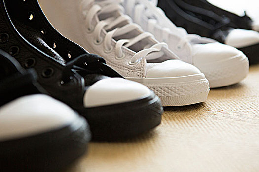 特写,三个,两个,黑白,高,上面,运动鞋