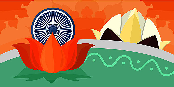 印度,旅游,海报,自然,背景,荷花,水,标识,轮子,旅行,设计,构图,横图,旗帜,矢量,插画
