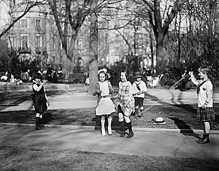 女孩,跳绳,公园,20年代,孩子,历史
