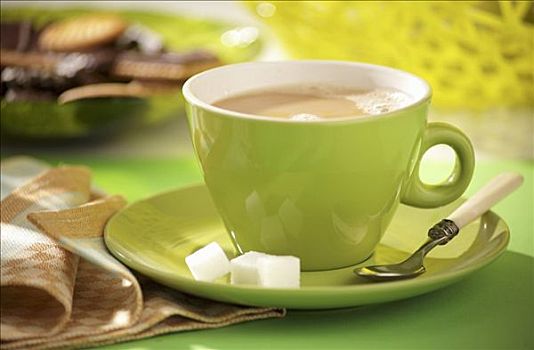 牛奶咖啡,绿色,杯碟