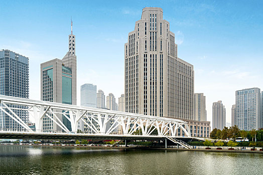 天津进步桥和现代城市建筑