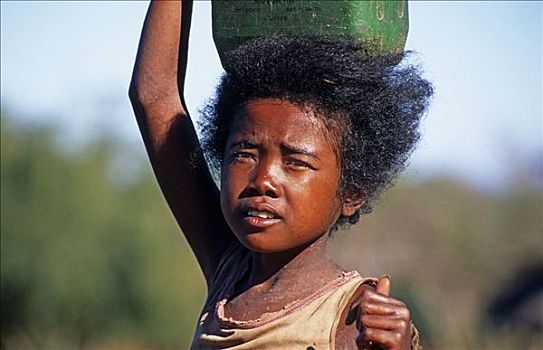 孩子,水,马达加斯加