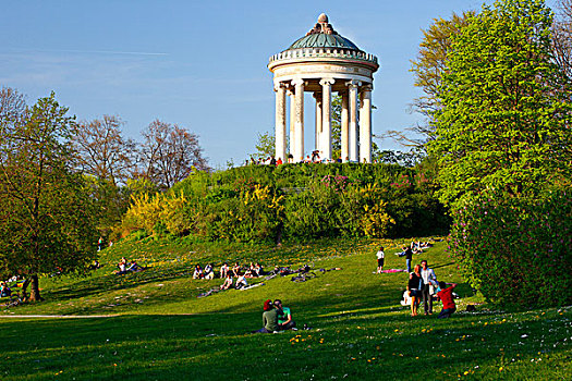 圆形外柱廊式建筑,庙宇,英国花园,公园,慕尼黑,巴伐利亚,德国,欧洲