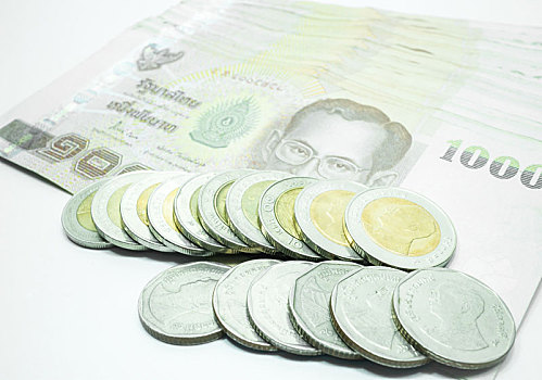 泰国,货币,硬币,白色背景,背景