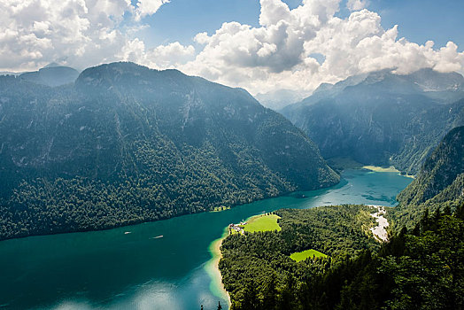风景,湖,朝圣教堂,贝希特斯加登阿尔卑斯山,国家公园,贝希特斯加登地区,巴伐利亚,德国,欧洲