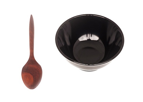 黑色,陶瓷,碗,木勺,隔绝