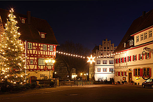 圣诞节,灯光,市政厅,城堡,树林,巴登符腾堡,德国,欧洲