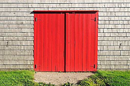 建筑,特写,木质,遮盖,房子,红色,门,马格达伦群岛,魁北克,加拿大,北美
