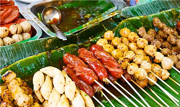 泰国,风格,烤制食品,食物,街上