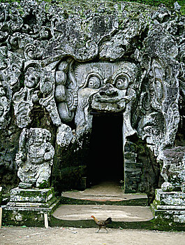 洞穴,靠近,魔鬼,入口,偏僻寺院,僧侣,象征,人,脸