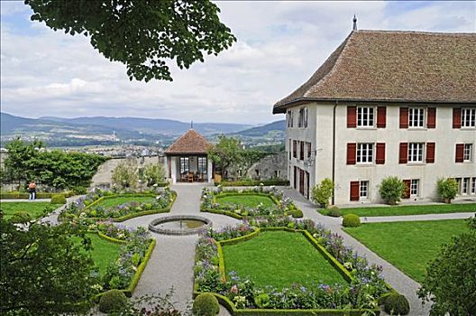 俯视,法国,花园,地面,城堡,建筑,历史,博物馆,阿尔皋,瑞士,欧洲