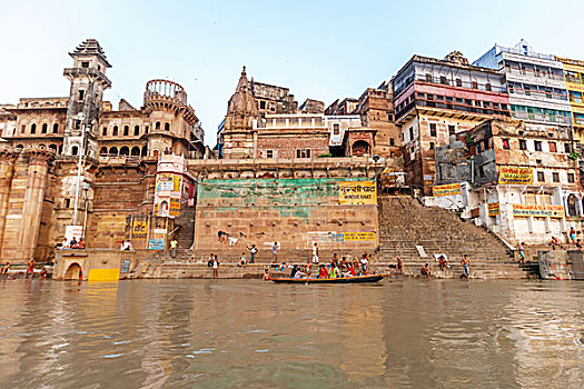 老,建筑,恒河,河,瓦拉纳西,印度