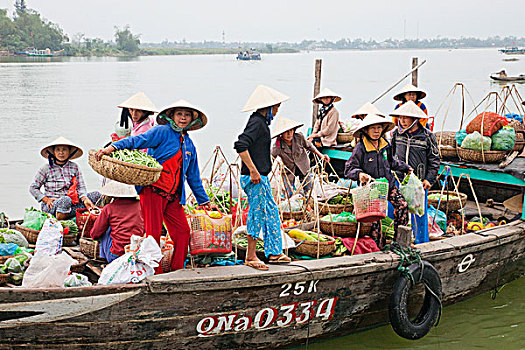 通勤,船,河,会安,越南