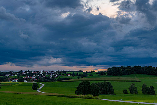 雷暴,天空,小,乡村,草地,风景,巴伐利亚,德国,欧洲
