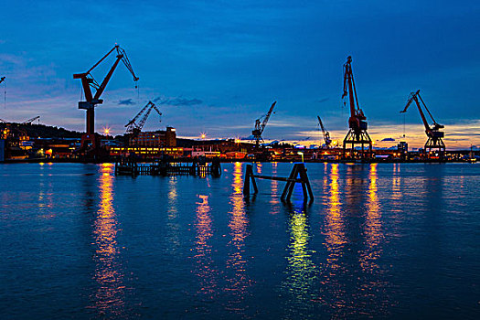 港口,起重机,黄昏,哥德堡,省
