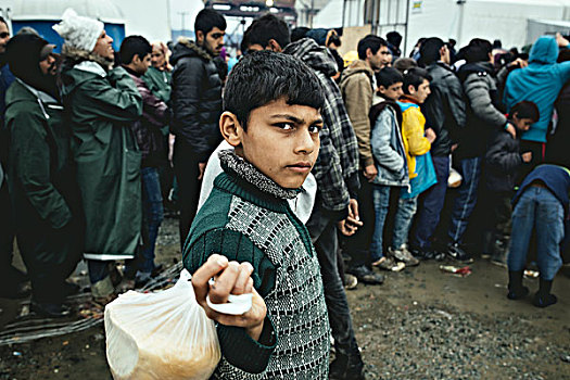 食物,分配,难民,露营,边界,马其顿,希腊,欧洲