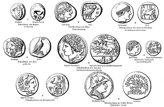 历史,古老,硬币,希腊,钱,古旧,19世纪