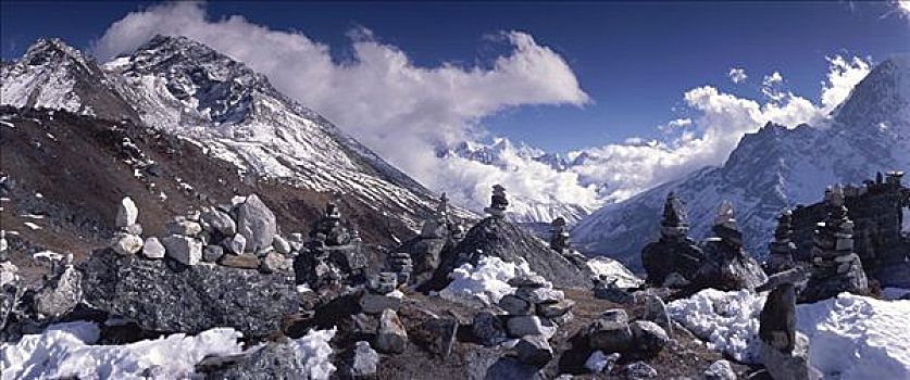 昆布,山谷,喜马拉雅山,山峦,尼泊尔