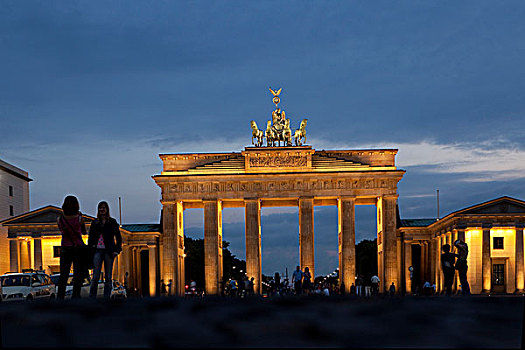 勃兰登堡,大门,蓝色,钟点,光亮,柏林,德国,欧洲