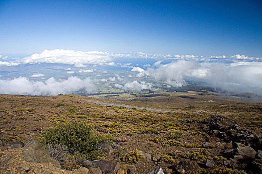 哈雷阿卡拉火山,公路,哈莱亚卡拉国家公园,俯视,岛屿,毛伊岛