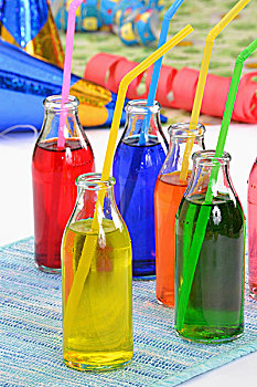 彩色,饮料,瓶子,吸管