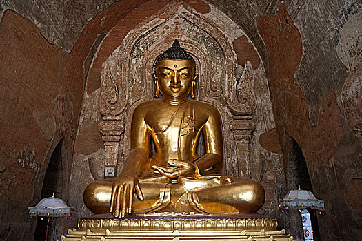 坐,镀金,佛,佛像,阿南达寺,蒲甘,曼德勒省,缅甸,亚洲